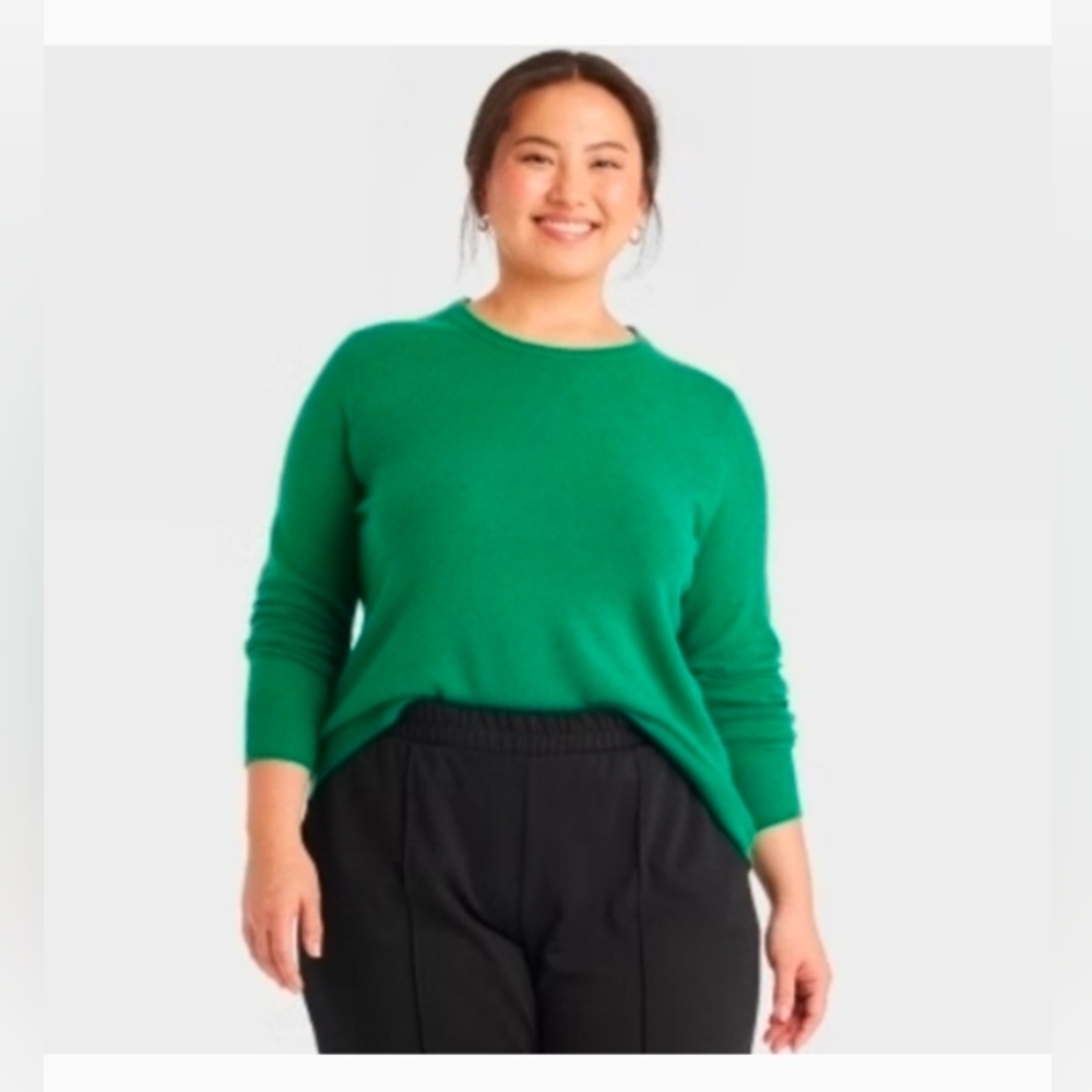 A New Day Women's Crewneck Cashfeel Pullover Sweater Green